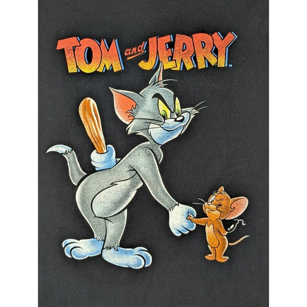 Hanna Barbera Tom & Jerry Graphic Tshirt Mens XXL Black Cotton S/S Cartoon Retro